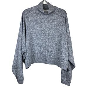 NWT Lucky Gray Heathered Sz L Batwing Cropped Mock Neck Very Soft Sweater